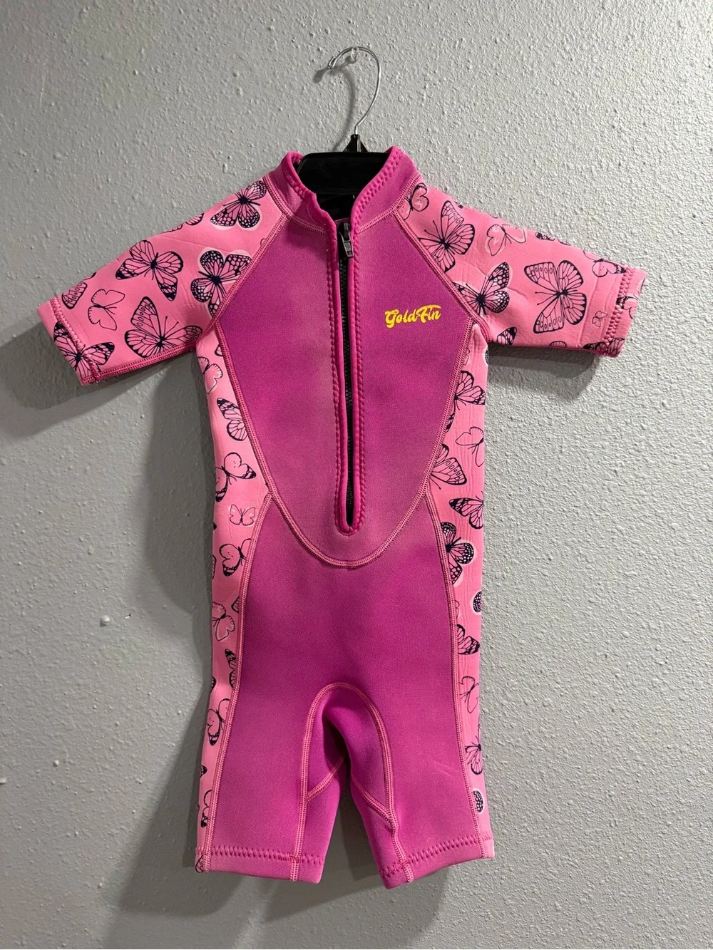 Kids' Pink Butterfly Short-Sleeve Rashguard Suit